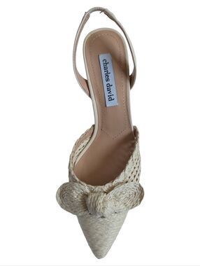 Charles David Allyson Raffia Bow Slingback Heels 6.5